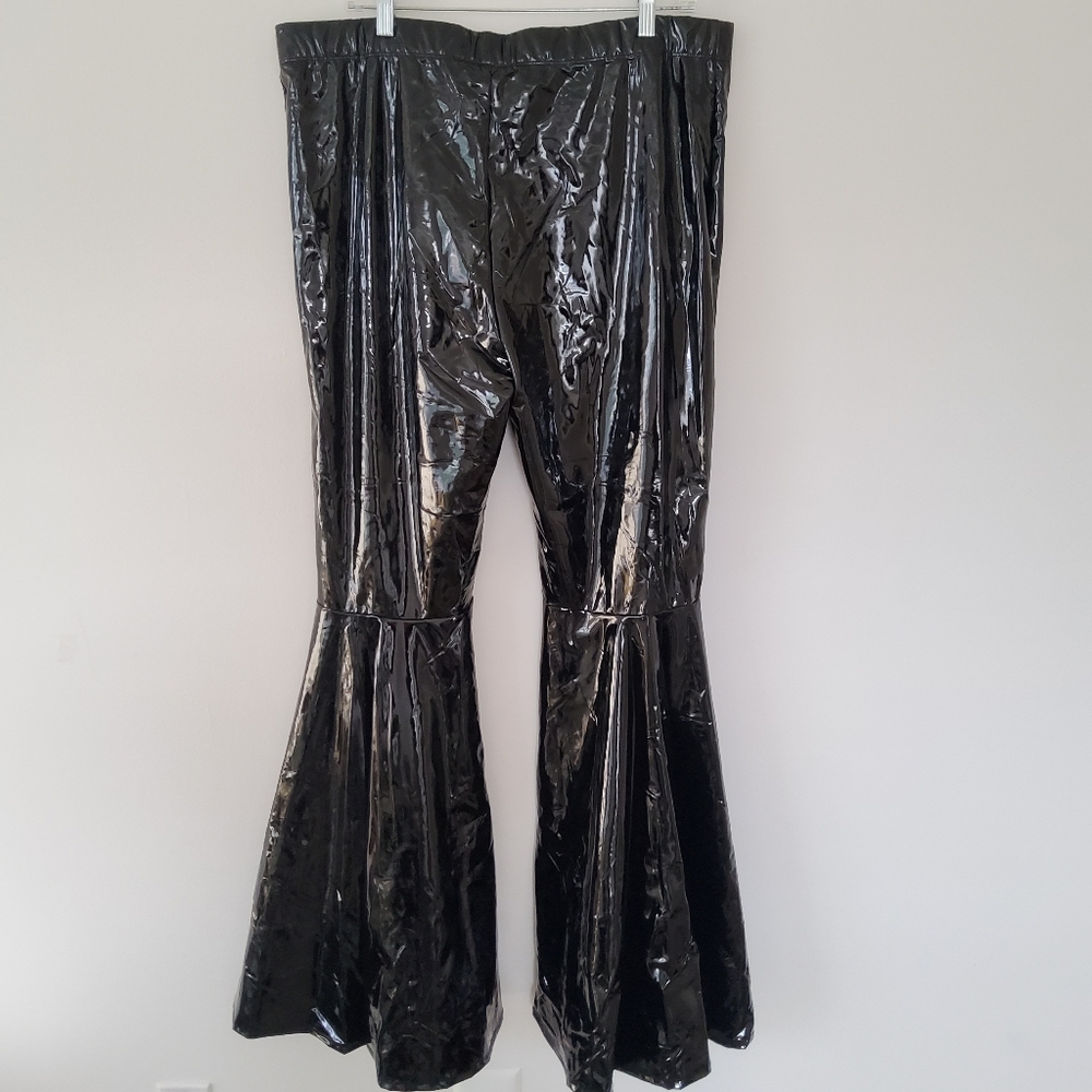 K Glam Black Faux Leather Flare Bell Bottoms